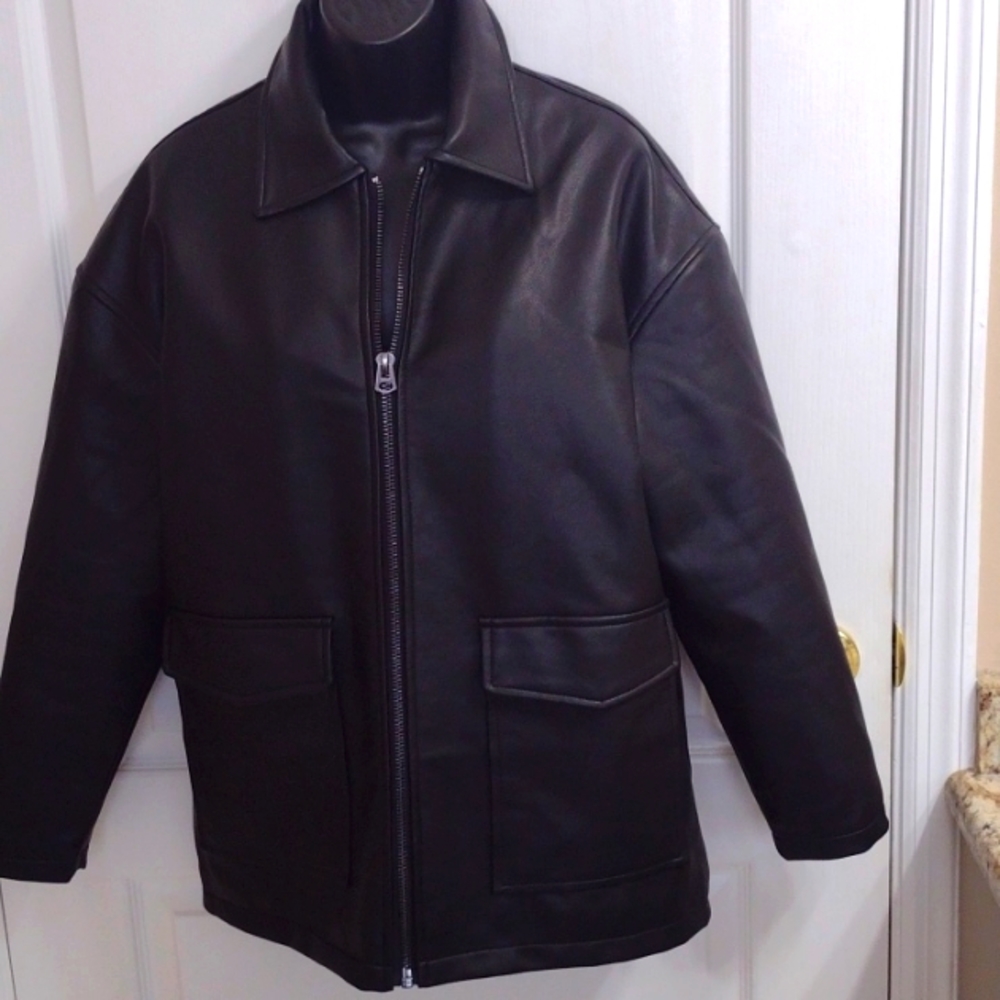Nasty Gal faux leather oversized black jacket New With Tags 90's